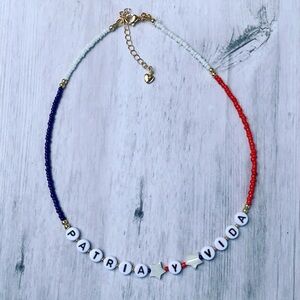 Patria Y Vida Beaded Necklace in Red, Blue & White
